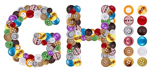 Image showing Characters G and H made of clothing buttons