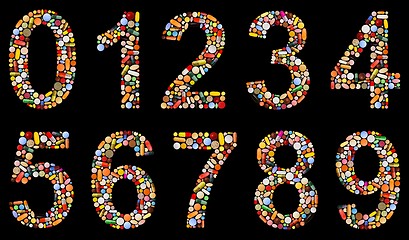 Image showing Numbers 0 to 9 made of assorted pills