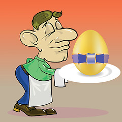 Image showing  waiter and easter egg 