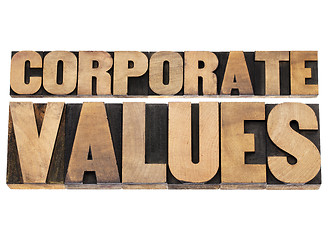 Image showing corporate values in wood type