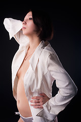 Image showing young sexy woman in white shirt