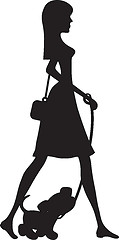 Image showing Lady Walking Puppy Silhouette