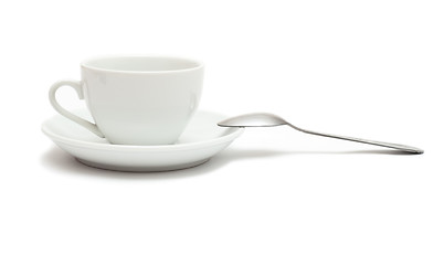 Image showing white cup with spoon and saucer