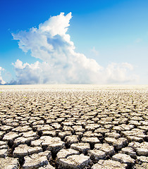 Image showing land with dry cracked ground under blue sky