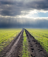 Image showing dirty road to cloudy horizon
