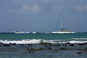 Image showing harbor rock water boat yacht