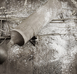 Image showing Wooden Rolling Pin, Flour And  Wheat