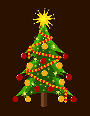 Image showing Red and golden Christmas tree