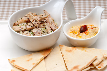 Image showing chicken taboulii couscous with hummus