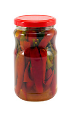 Image showing ecologic peppers preserve glass jar isolated 