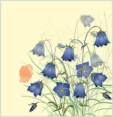 Image showing Vintage postcard with bluebell  flower.