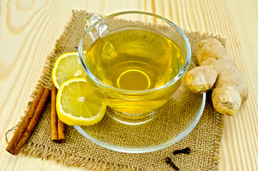 Image showing Tea ginger on a napkin burlap