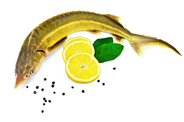 Image showing Fish starlet with lemon and leaf