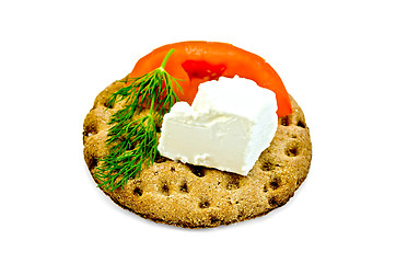 Image showing Feta piece with tomato and dill on crispbread