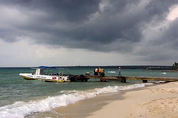 Image showing people  harbor water boat 