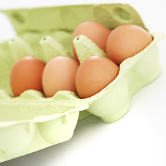 Image showing Fresh eggs in a cardboard carton