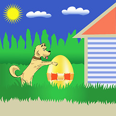 Image showing  dog and easter egg