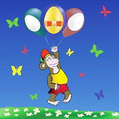 Image showing   monkey and easter eggs balloons