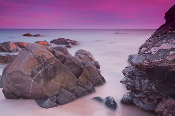 Image showing Purple skies over ocean