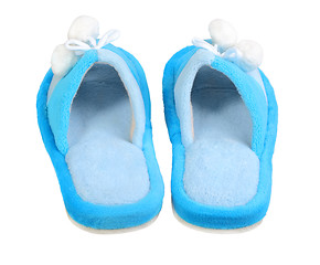 Image showing Pair of domestic blue slippers