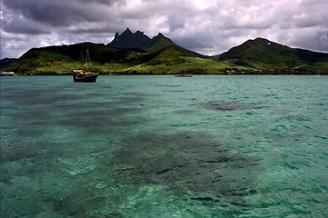 Image showing tropical lagoon hill navigable  and coastline in Deer Island  