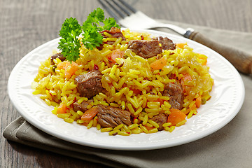 Image showing Uzbek national dish plov on plate