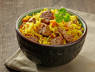 Image showing Rice with meat and carrot