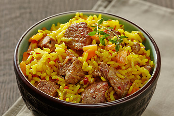 Image showing Uzbek national dish plov in a bowl