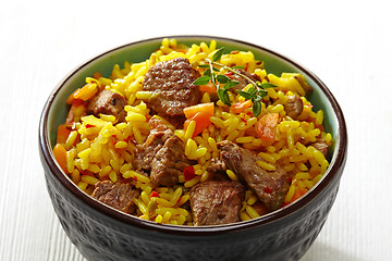 Image showing Rice with meat and carrot