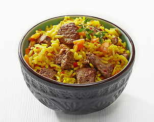 Image showing Uzbek national dish plov in a bowl