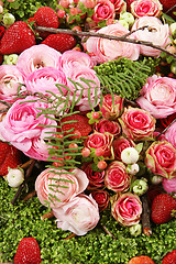 Image showing composition of roses and strawberries