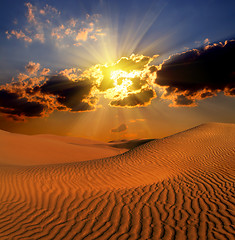 Image showing dramatic suset landscape in desert