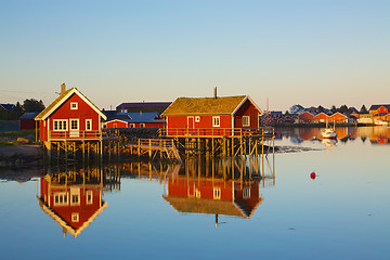 Image showing Fishing huts in Reine