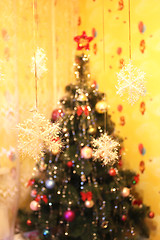 Image showing Harmonous fur-tree with snowflakes