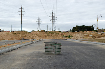 Image showing highway asphalt road construction site tiles curbs 