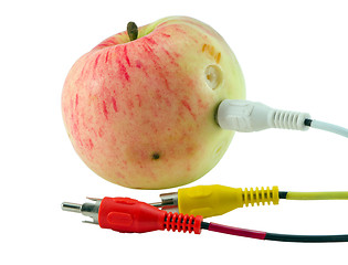 Image showing tulip audio video wires plugs connected into apple 