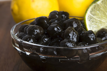 Image showing tapioca pearls with lime. white bubble tea ingredients