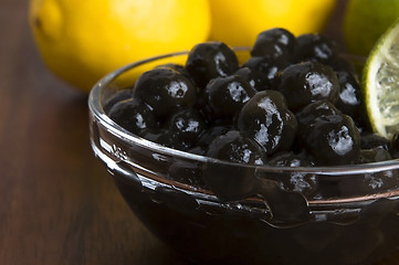 Image showing tapioca pearls with lime. white bubble tea ingredients