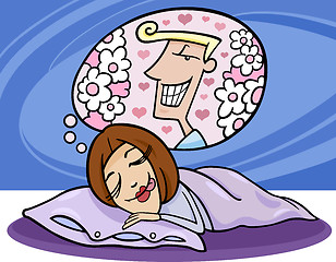Image showing funny woman dreaming about man