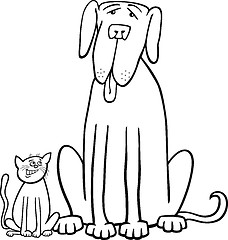 Image showing cat and dog cartoon for coloring book