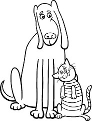 Image showing dog and cat cartoon for coloring book