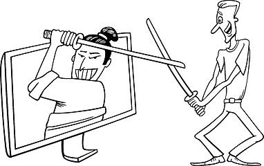 Image showing Cartoon man and interactive television