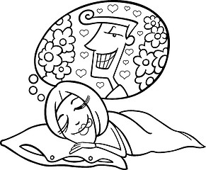 Image showing funny woman dreaming about man