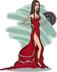 Image showing beautiful woman in red dress cartoon