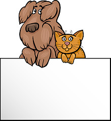 Image showing cat and dog with card cartoon design