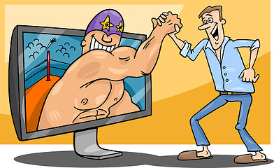 Image showing Cartoon man and interactive television