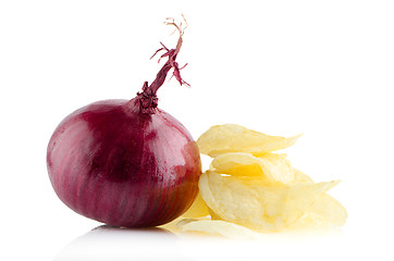 Image showing Potato chips and onion