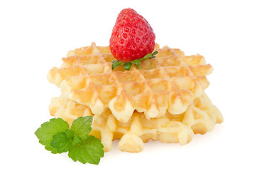 Image showing Waffles and strawberry