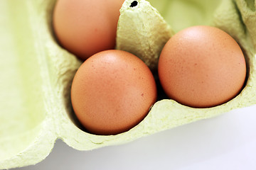 Image showing Fresh brown eggs in a carton