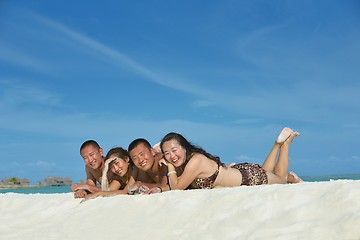 Image showing group of happy young people have fun on bach